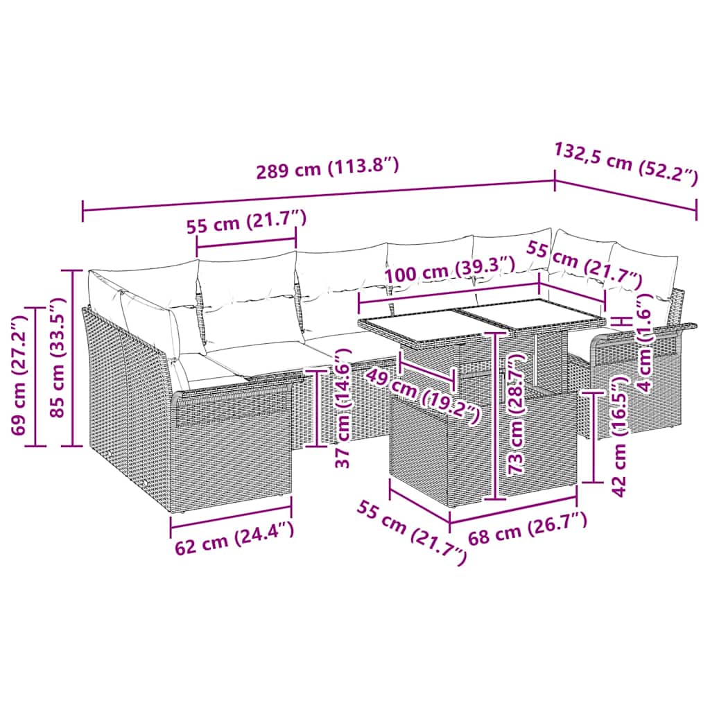 Tuin Sofa Set 8 st Zwart poly rattan – afbeelding 11