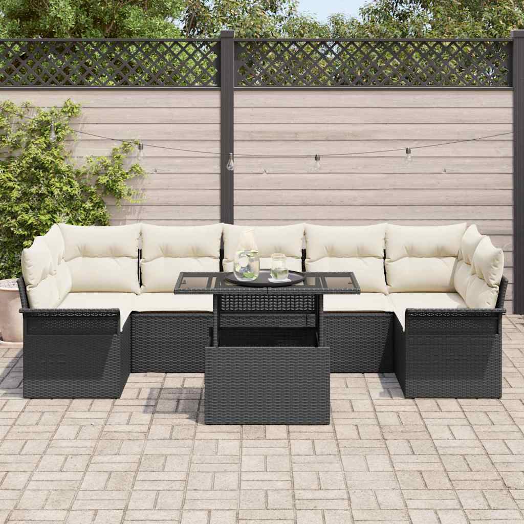 Tuin Sofa Set 8 st Zwart poly rattan – afbeelding 3