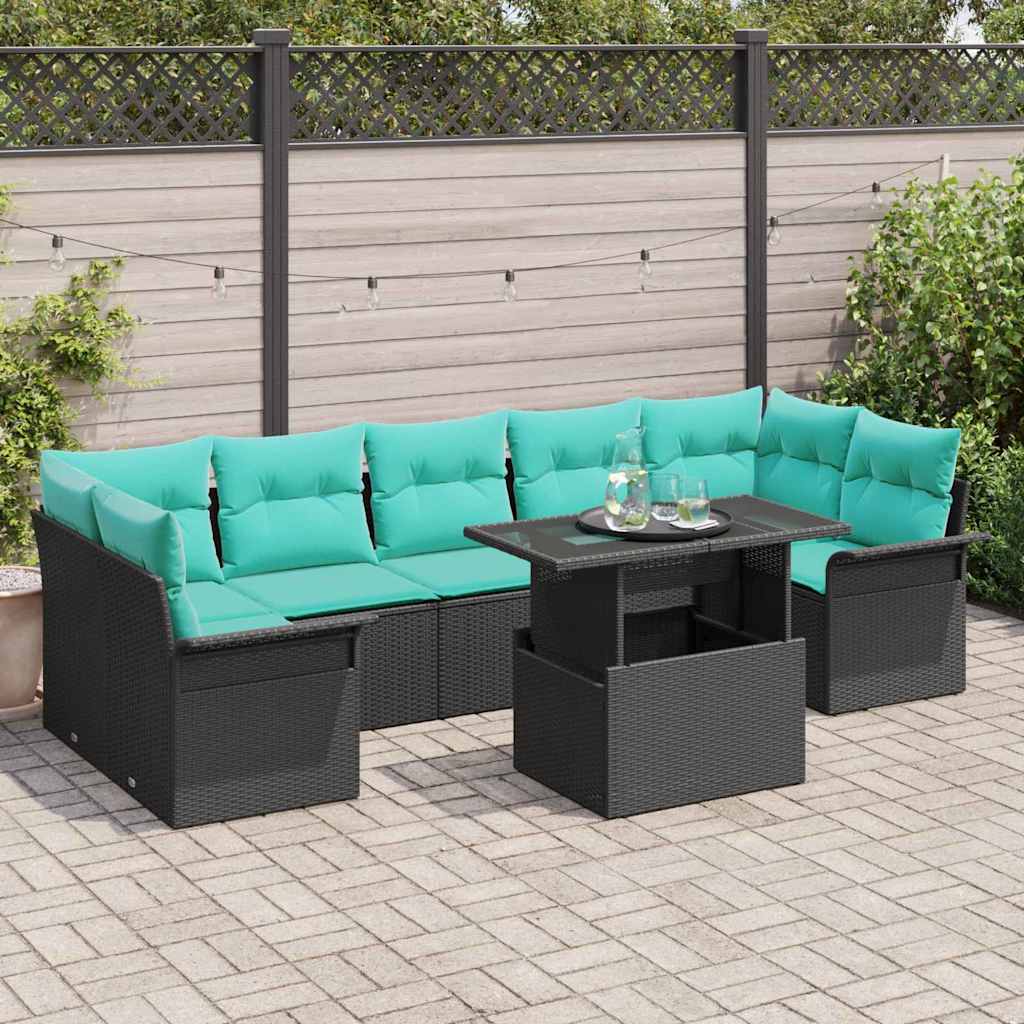 Tuin Sofa Set met kussen 8 pcs Zwart Poly riet – afbeelding 1