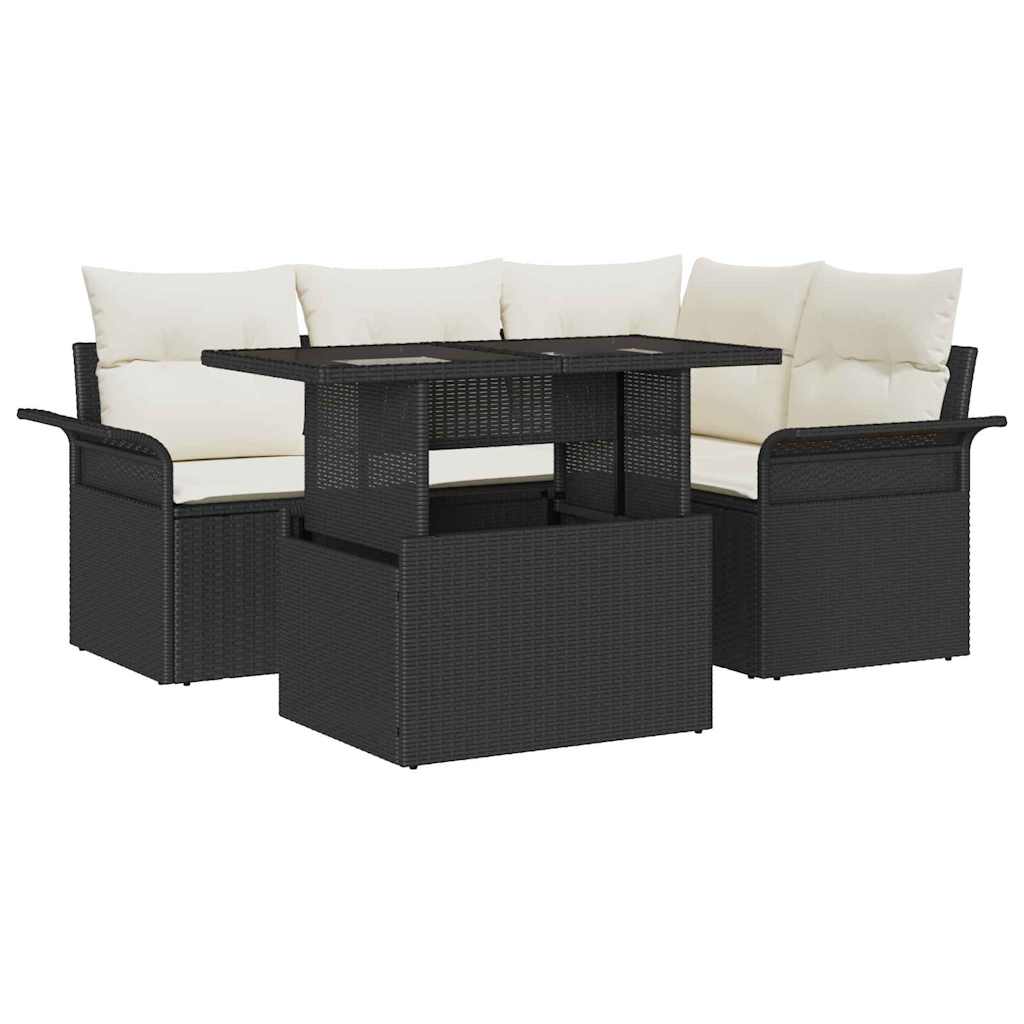 Tuin Sofa Set 5 st Zwart poly rattan – afbeelding 2