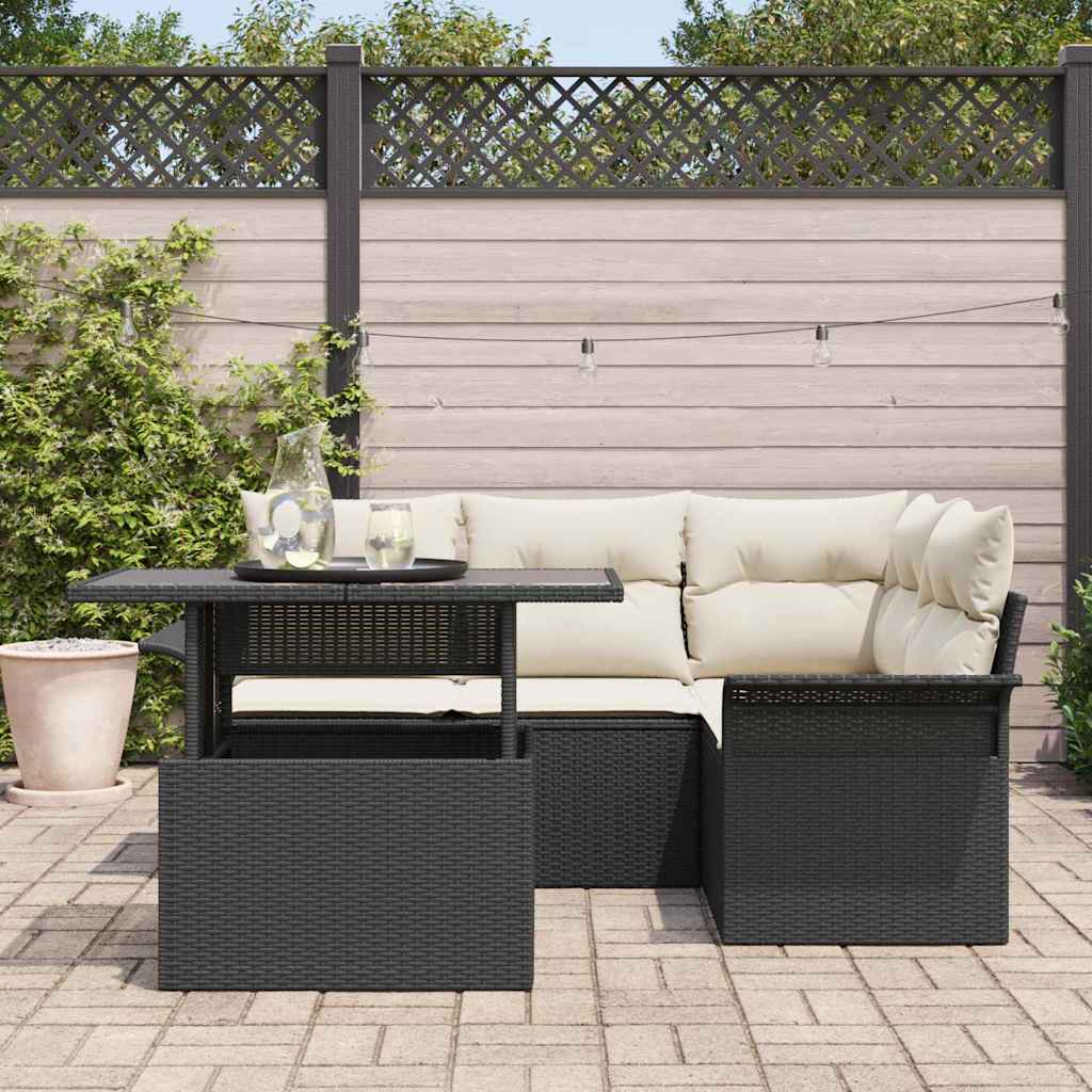 Tuin Sofa Set 5 st Zwart poly rattan – afbeelding 3