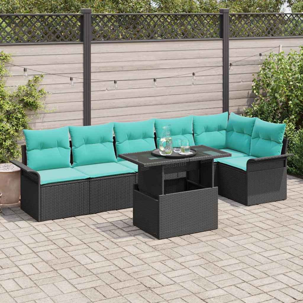 Tuin Sofa Set met kussen 7 pcs Zwart Poly riet