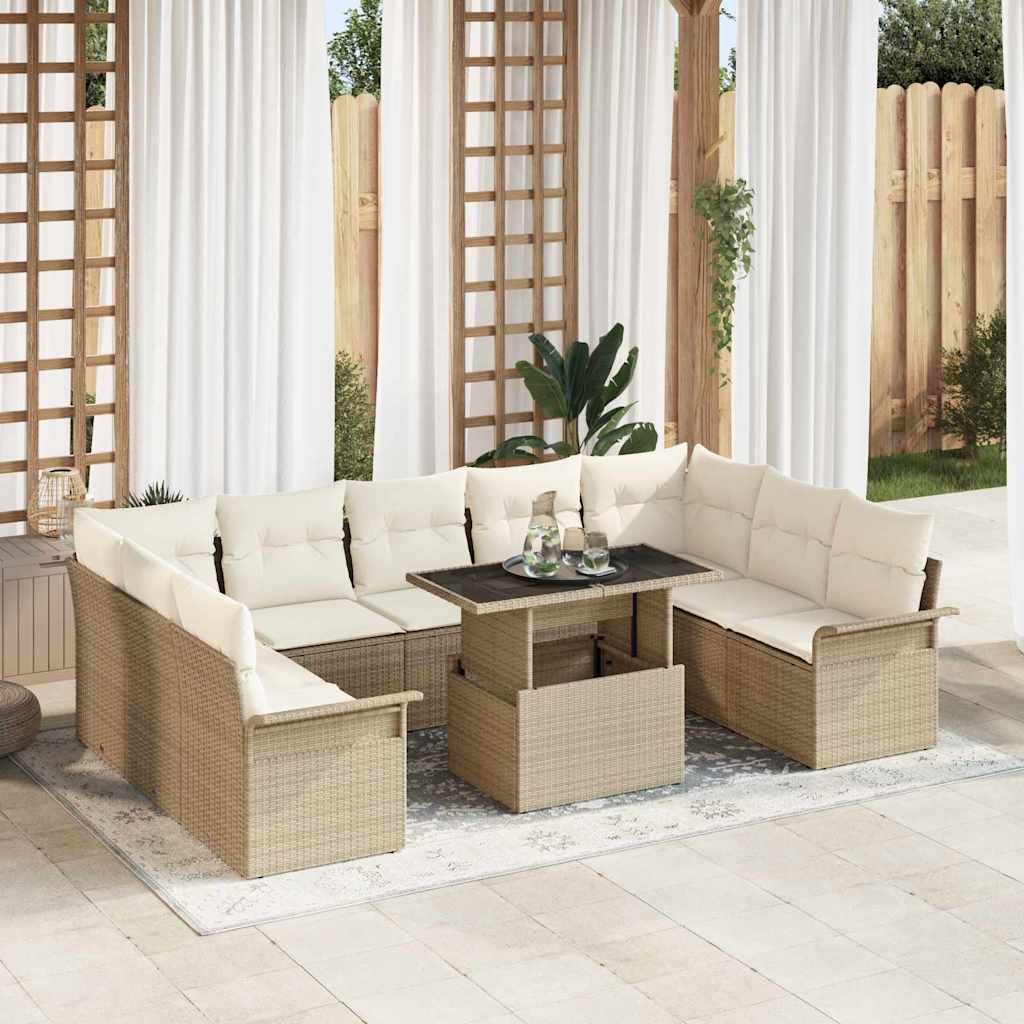 Tuin Sofa Set met kussen 10 pcs Beige Poly riet – afbeelding 1