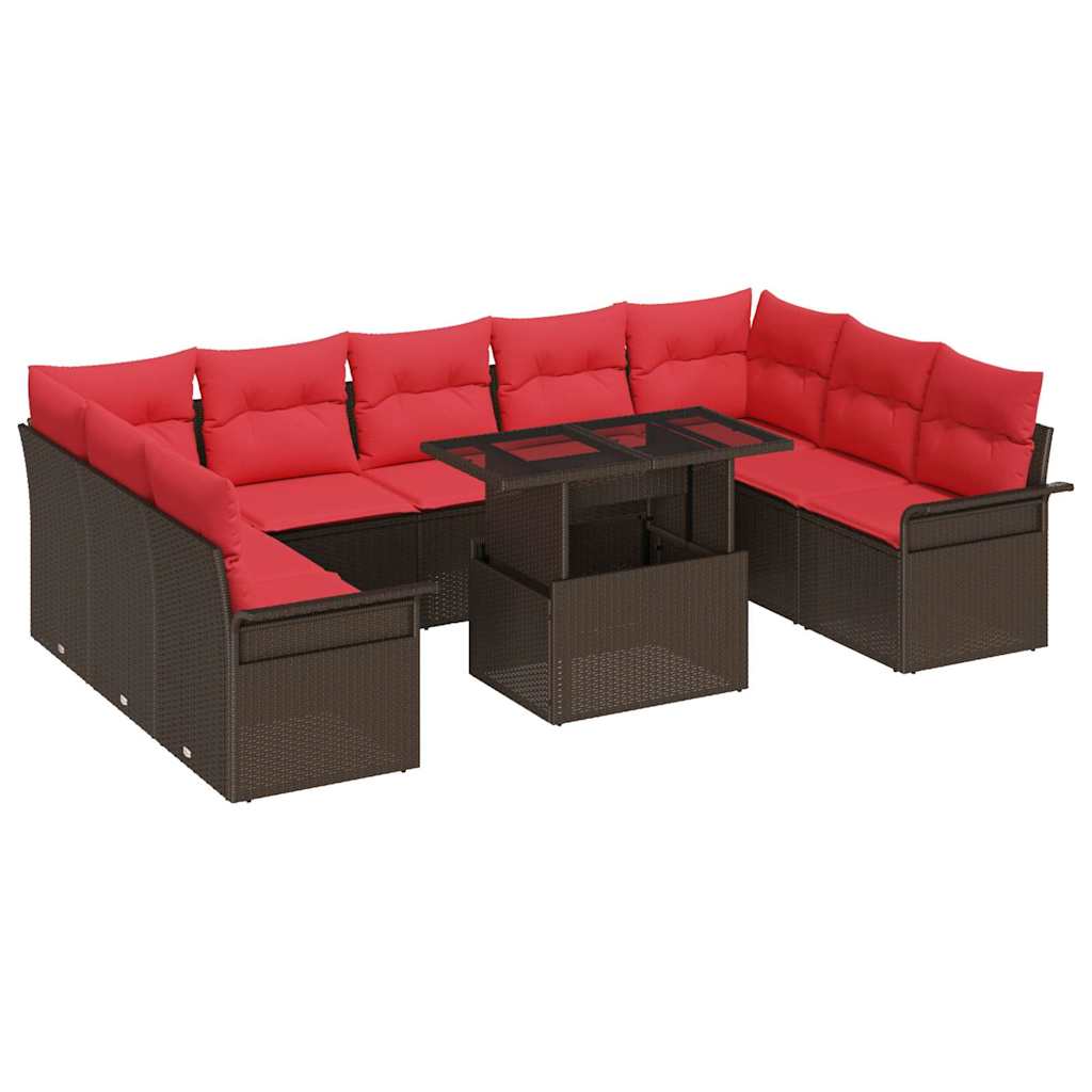 Tuin Sofa Set met kussen 10 pcs Bruin Poly riet – afbeelding 2