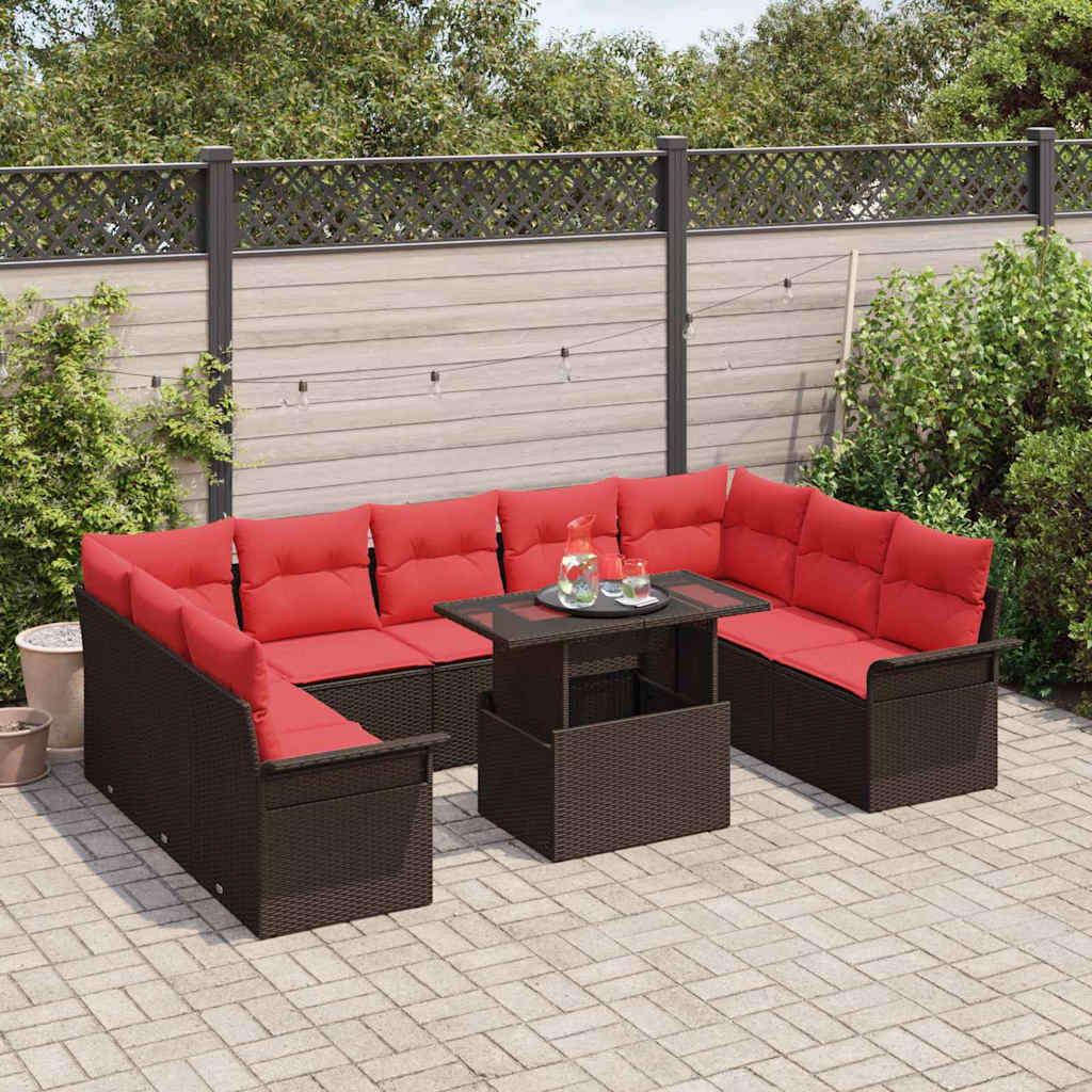 Tuin Sofa Set met kussen 10 pcs Bruin Poly riet – afbeelding 3