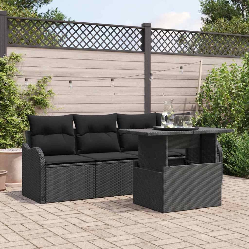 Tuin Sofa Set met kussen 5 pcs Zwart Poly riet – afbeelding 1
