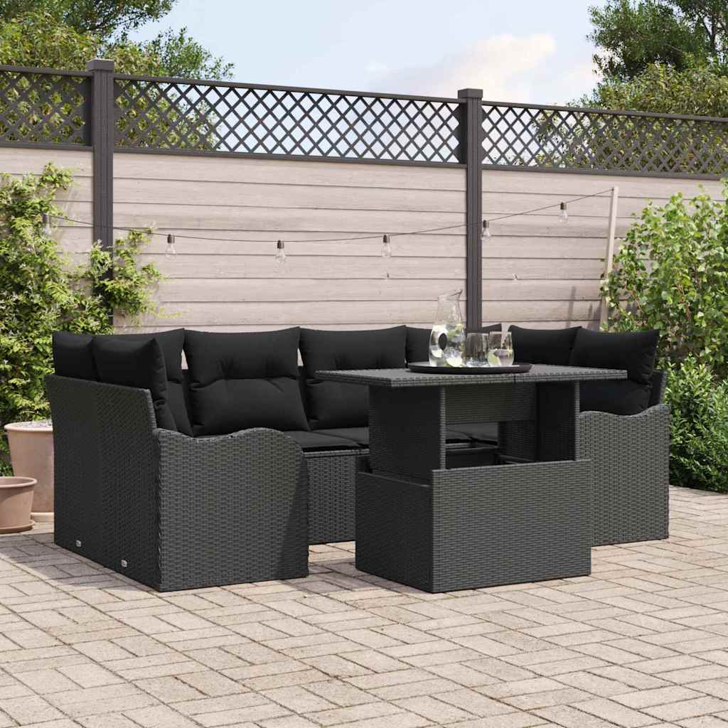 Tuin Sofa Set met kussen 7 pcs Zwart Poly riet – afbeelding 1