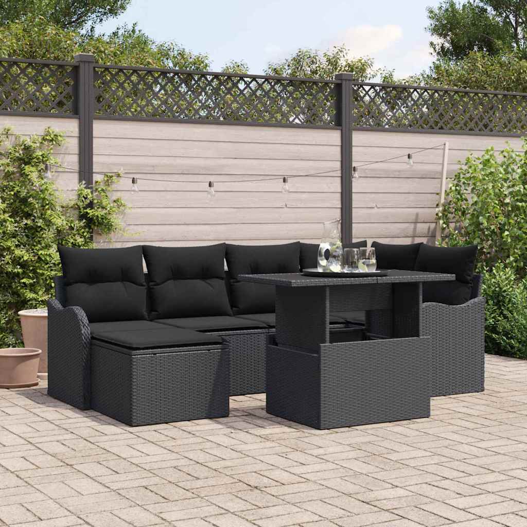 Tuin Sofa Set met kussen 7 pcs Zwart Poly riet – afbeelding 1