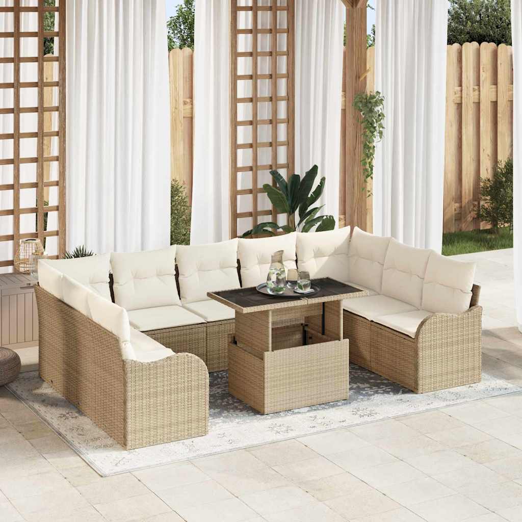 Tuin Sofa Set met kussen 10 pcs Beige Poly riet – afbeelding 1