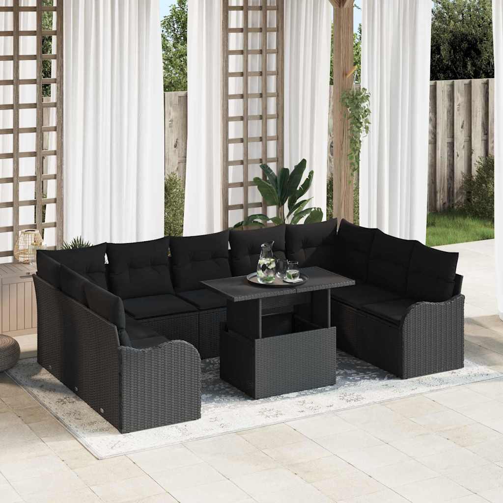 Tuin Sofa Set met kussen 10 pcs Zwart Poly riet – afbeelding 1