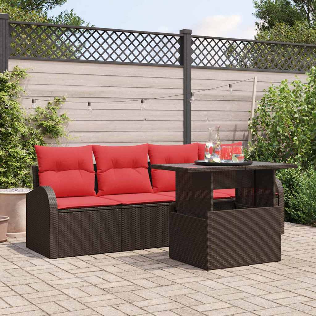 Tuin Sofa Set met kussen 5 pcs Bruin poly rattan – afbeelding 1