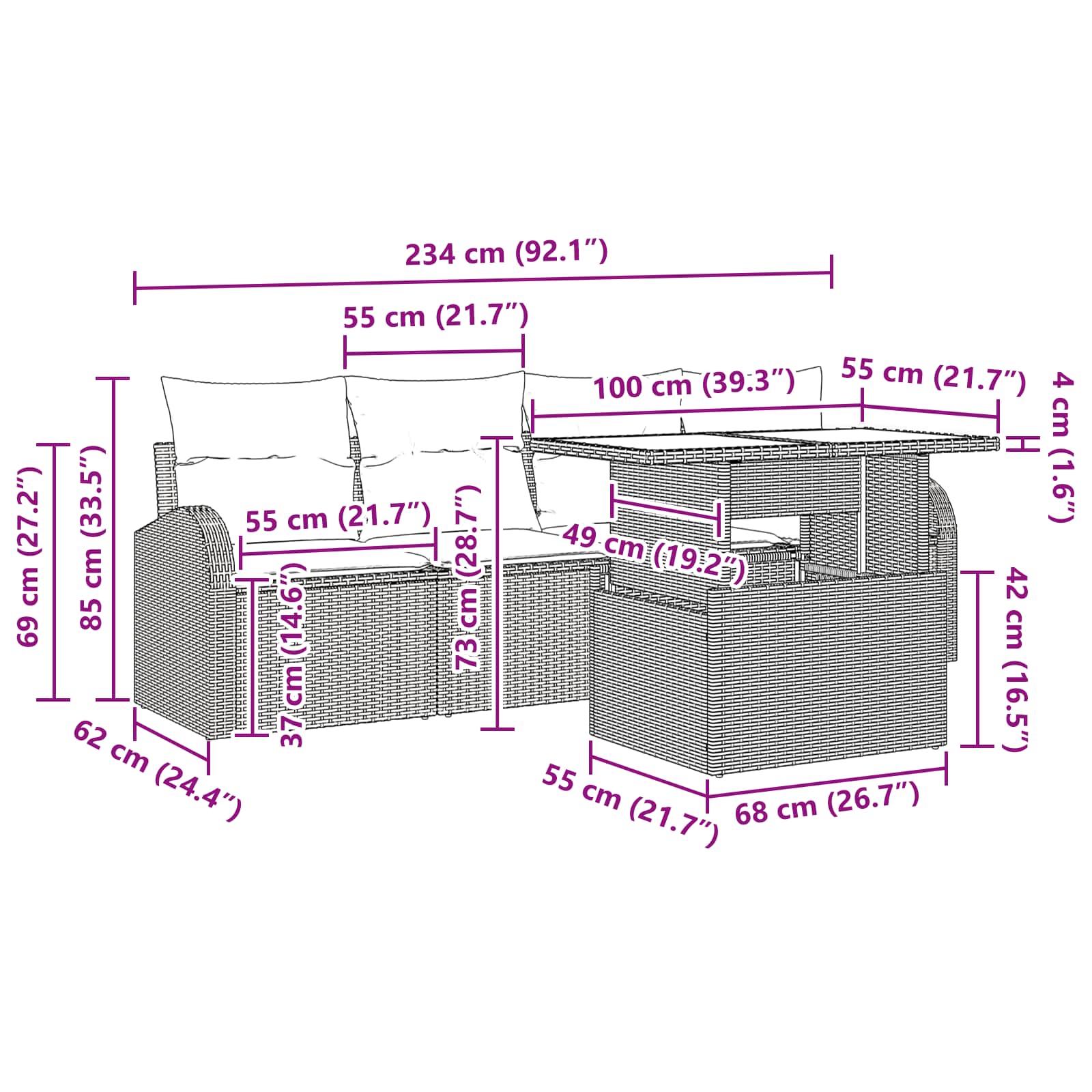 Tuin Sofa Set met kussen 5 pcs Bruin poly rattan – afbeelding 10