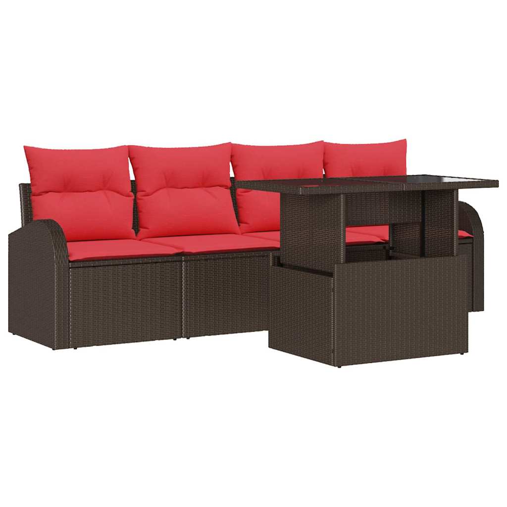 Tuin Sofa Set met kussen 5 pcs Bruin poly rattan – afbeelding 2