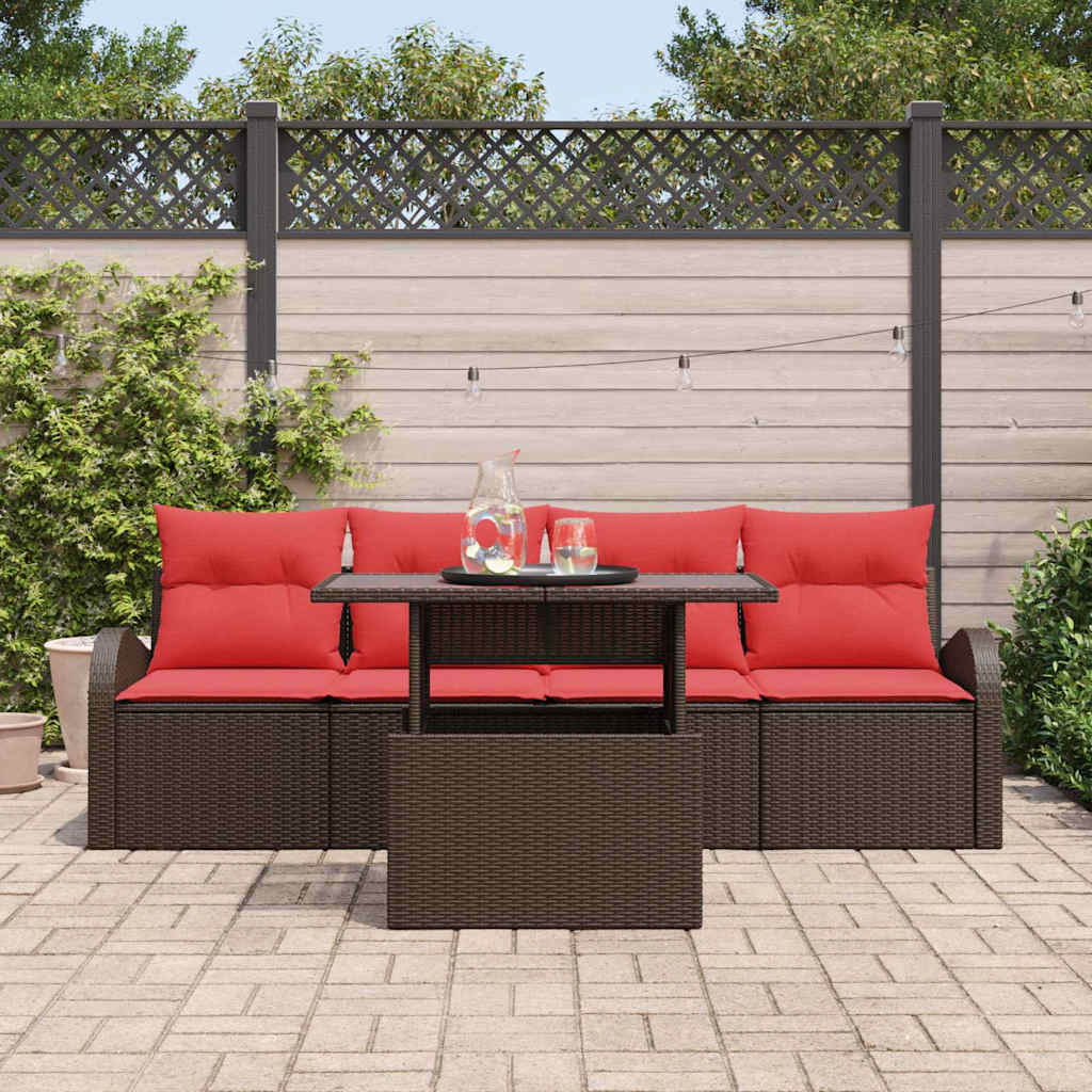 Tuin Sofa Set met kussen 5 pcs Bruin poly rattan – afbeelding 3