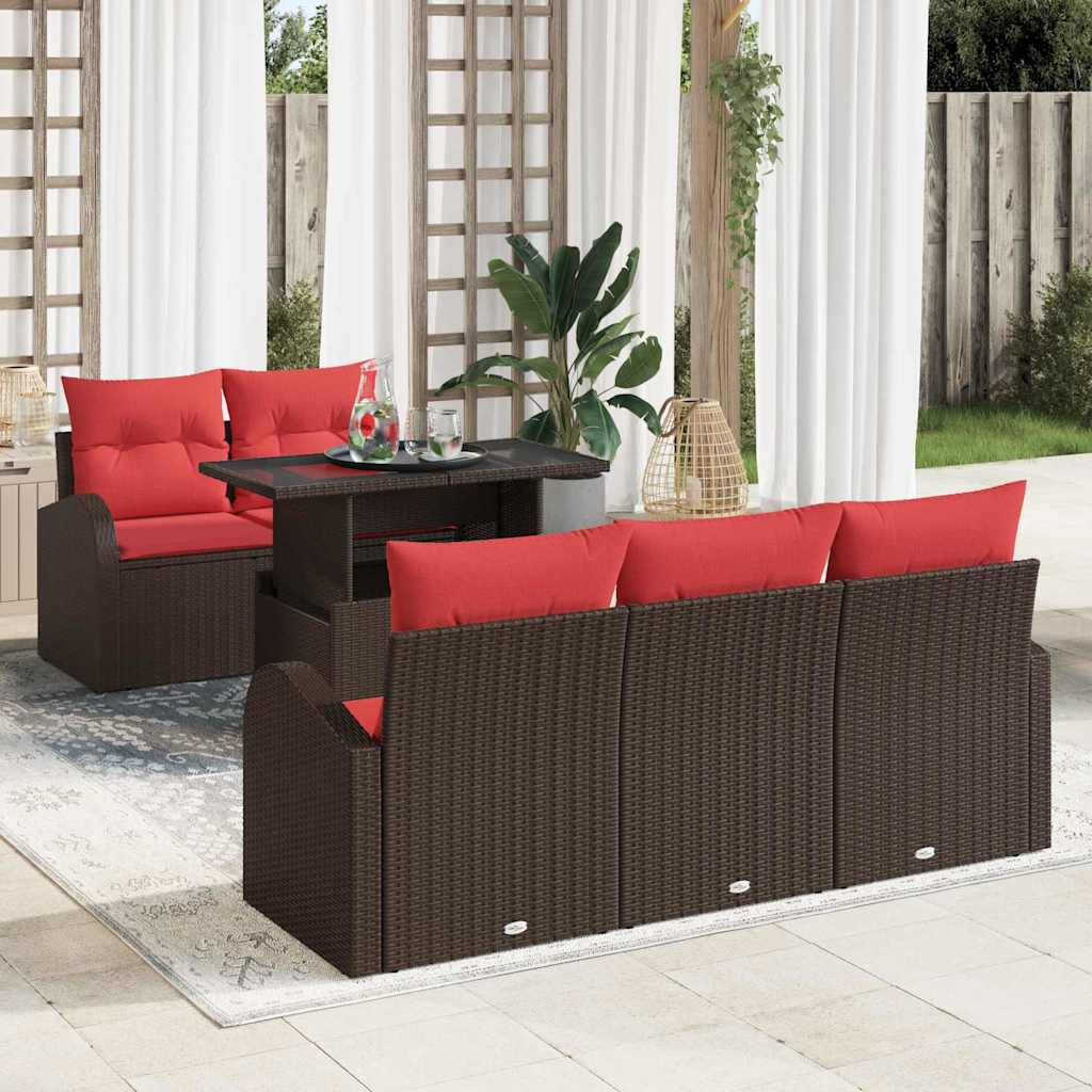 Tuin Sofa Set met kussen 6 pcs Bruin poly rattan – afbeelding 1