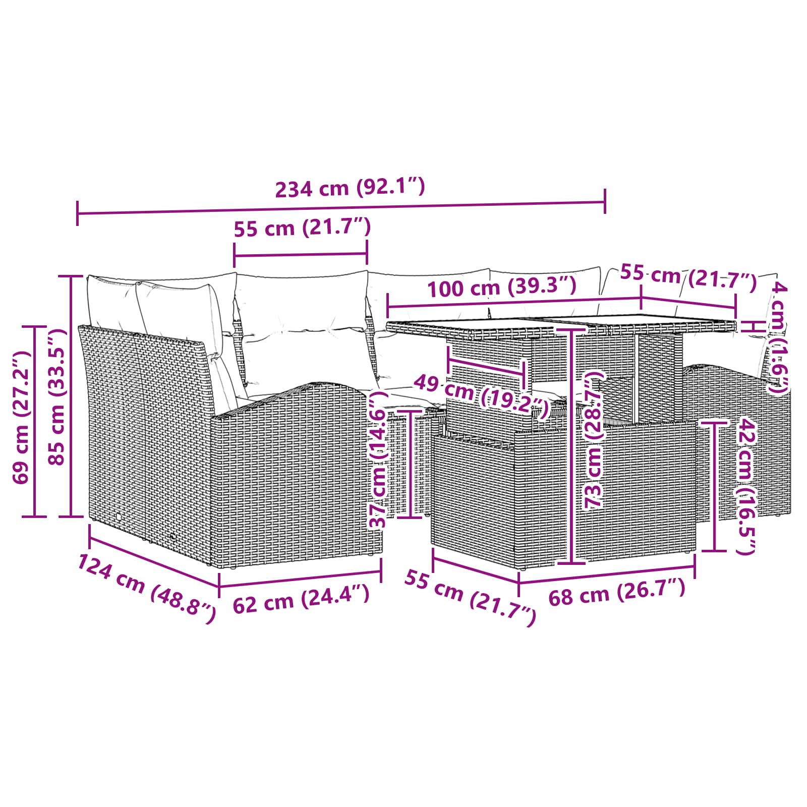 Tuin Sofa Set met kussen 7 pcs Bruin poly rattan – afbeelding 11
