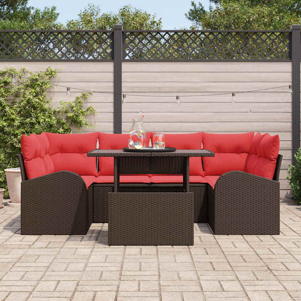 Tuin Sofa Set met kussen 7 pcs Bruin poly rattan – afbeelding 3
