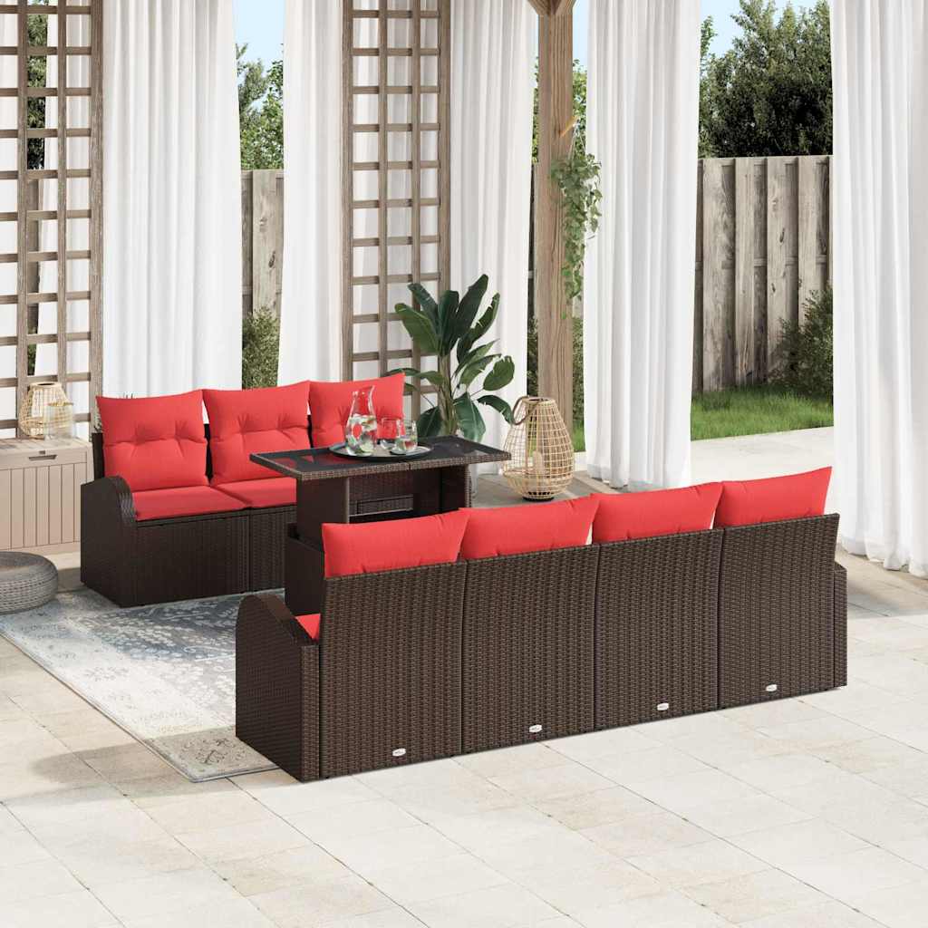 Tuin Sofa Set met opslag 8 pcs Bruin Poly riet – afbeelding 1