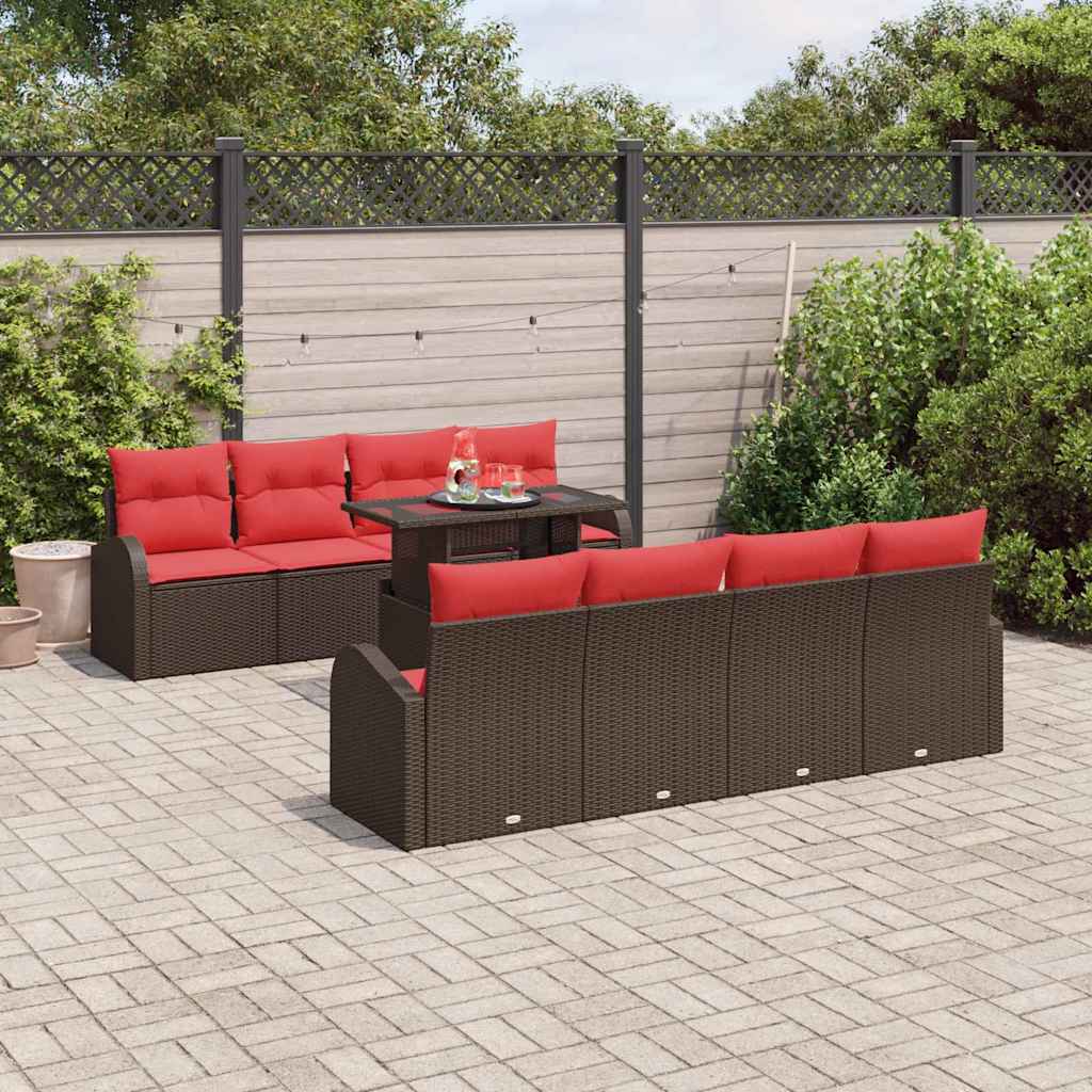 Tuin Sofa Set met opslag 9 pcs Bruin poly rattan – afbeelding 1