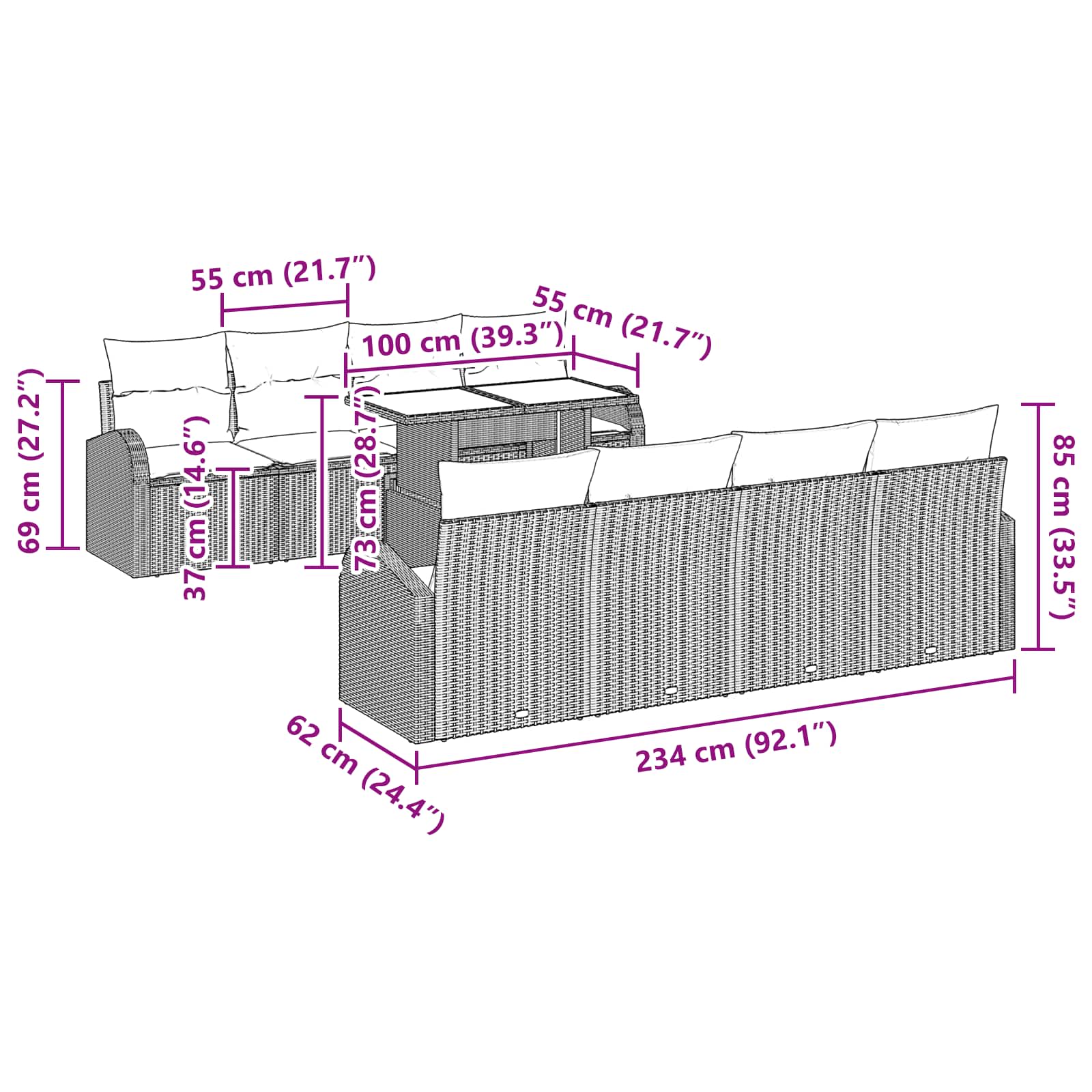 Tuin Sofa Set met opslag 9 pcs Bruin poly rattan – afbeelding 10