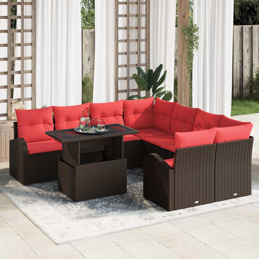 Tuin Sofa Set met opslag 9 pcs Bruin poly rattan – afbeelding 1