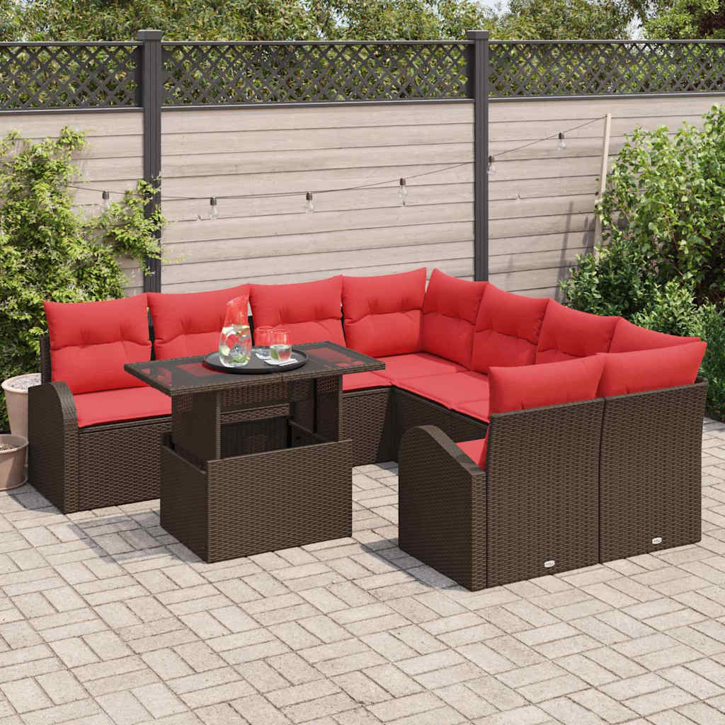 Tuin Sofa Set met opslag 9 pcs Bruin poly rattan – afbeelding 3
