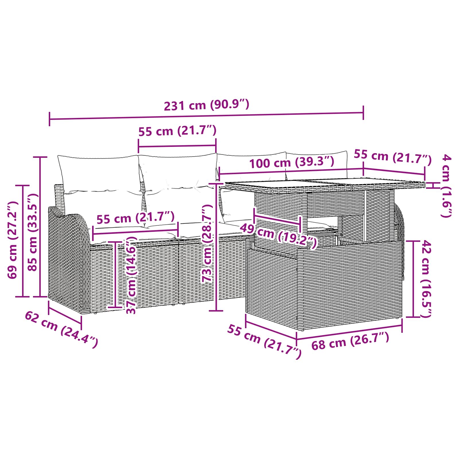 Tuin Sofa Set met opslag 6 pcs Bruin poly rattan – afbeelding 11