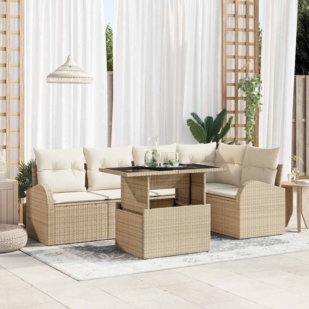 Tuin Sofa Set met opslag 6 pcs Bruin en Crème poly rattan