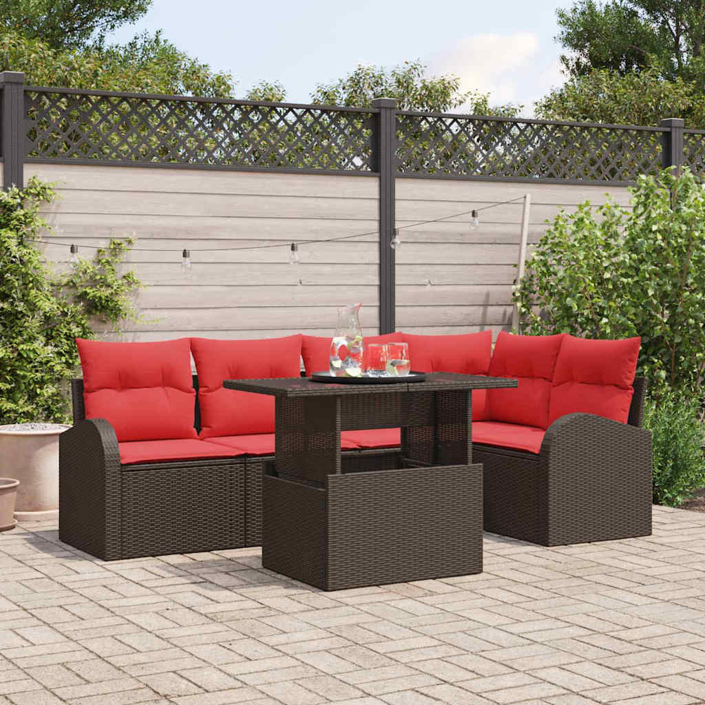 Tuin Sofa Set met kussen 6 pcs Bruin en rood poly rattan