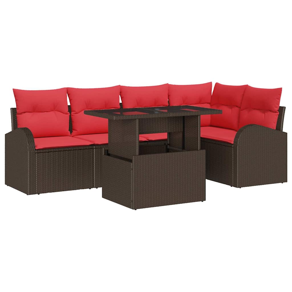 Tuin Sofa Set met kussen 6 pcs Bruin en rood poly rattan – afbeelding 2