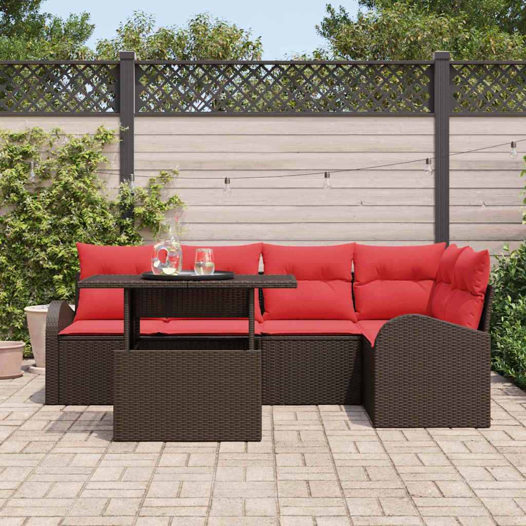 Tuin Sofa Set met kussen 6 pcs Bruin en rood poly rattan – afbeelding 3