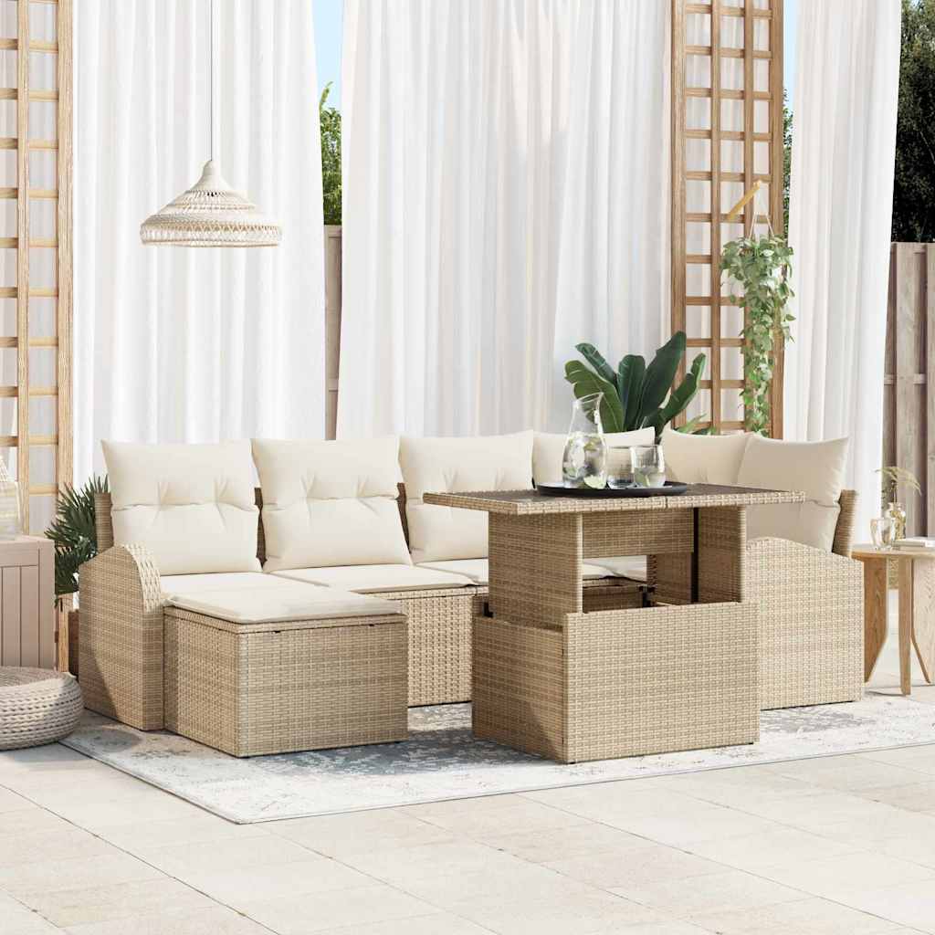 Tuin Sofa Set met kussen 7 pcs beige en crèmekleurig