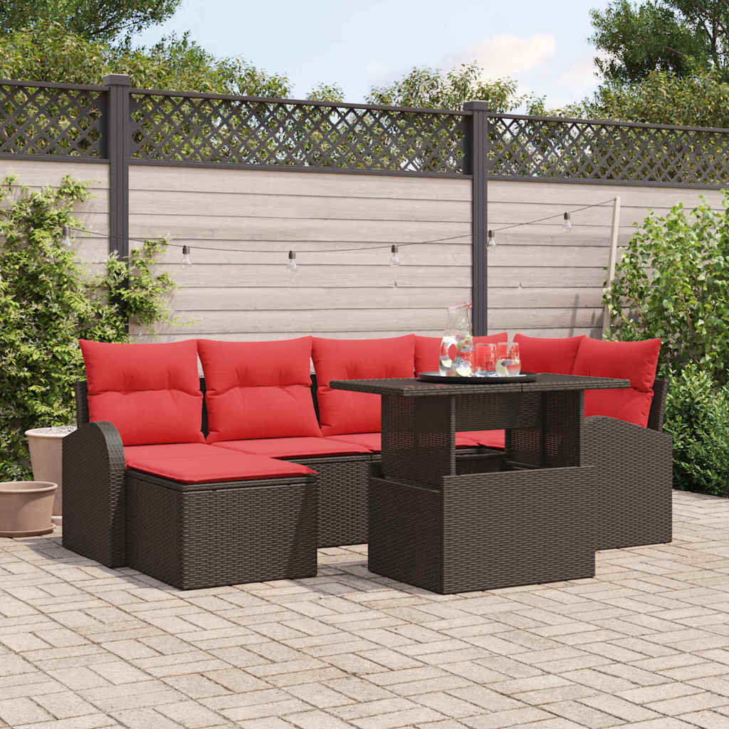 Tuin Sofa Set met opslag 7 pcs Bruin en Rood poly rattan