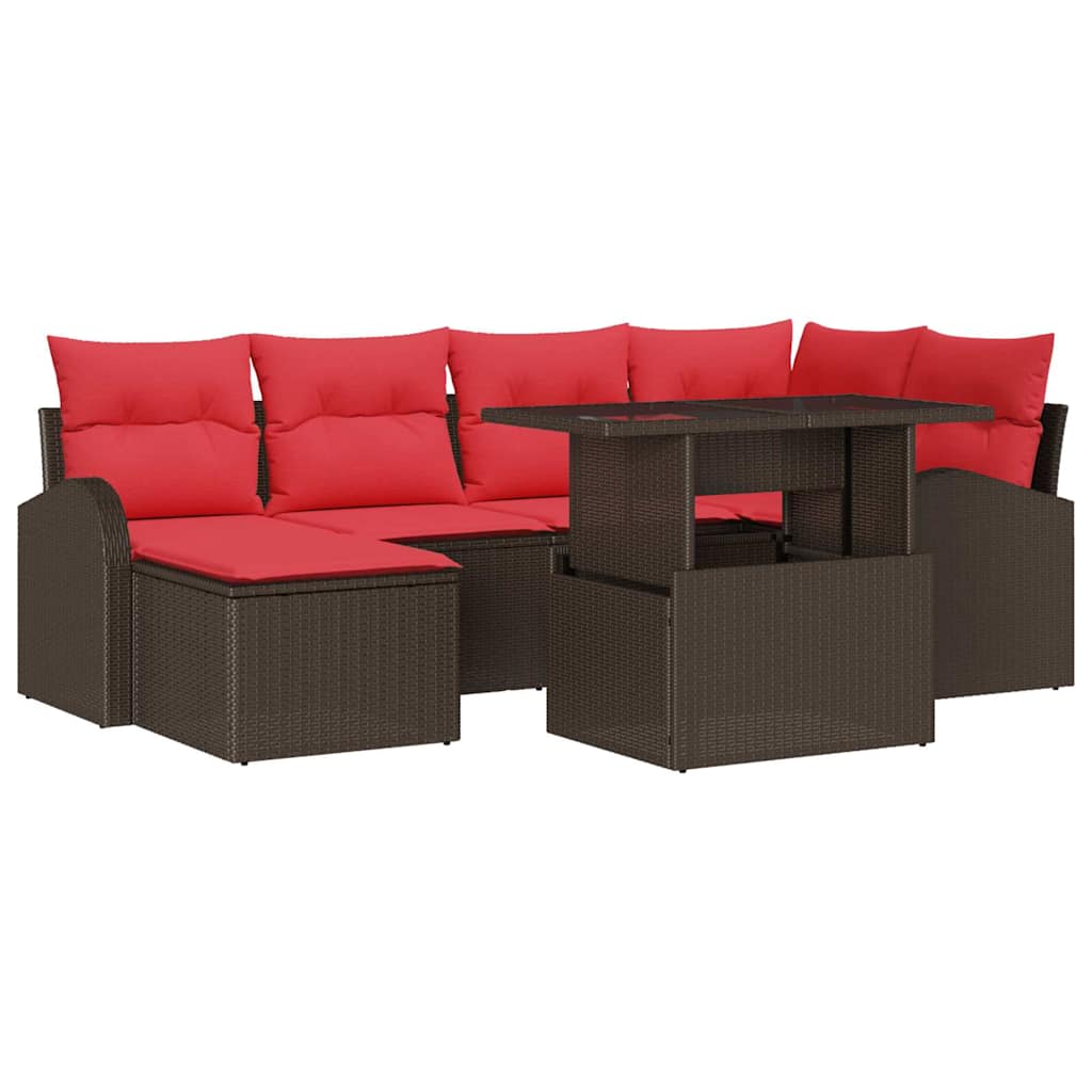 Tuin Sofa Set met opslag 7 pcs Bruin en Rood poly rattan – afbeelding 2