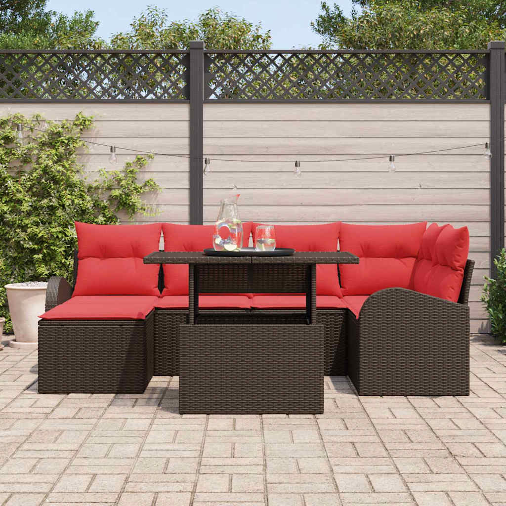 Tuin Sofa Set met opslag 7 pcs Bruin en Rood poly rattan – afbeelding 3