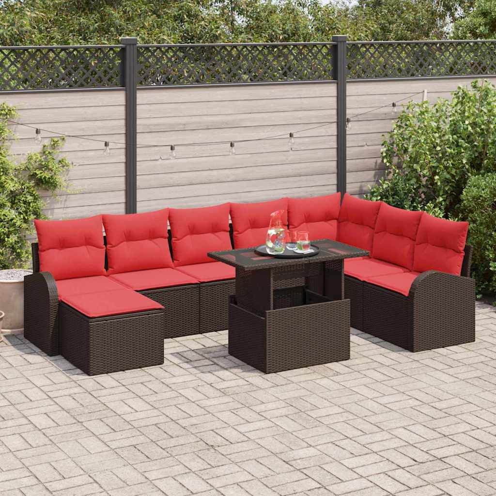 Tuin Sofa Set met opslag 9 pcs Bruin en Rood poly rattan