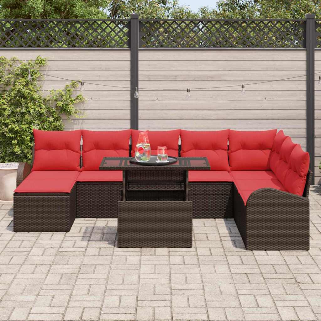 Tuin Sofa Set met opslag 9 pcs Bruin en Rood poly rattan – afbeelding 3