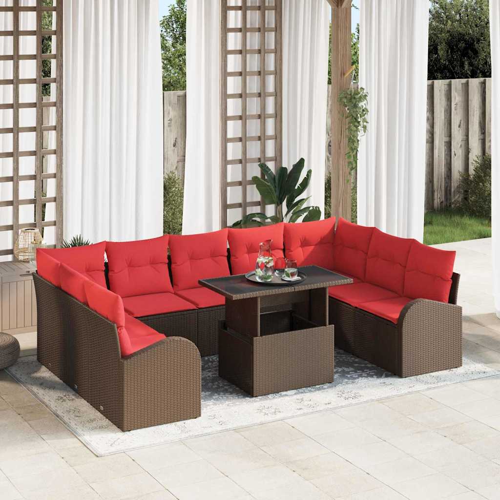 Tuin Sofa Set met opslag met kussen 10 pcs Bruin poly rattan