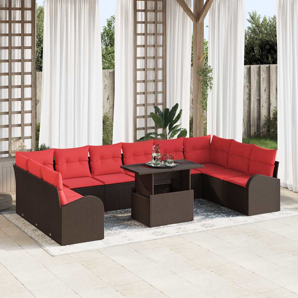 Tuin Sofa Set met opslag met kussen 11 pcs Bruin poly rattan