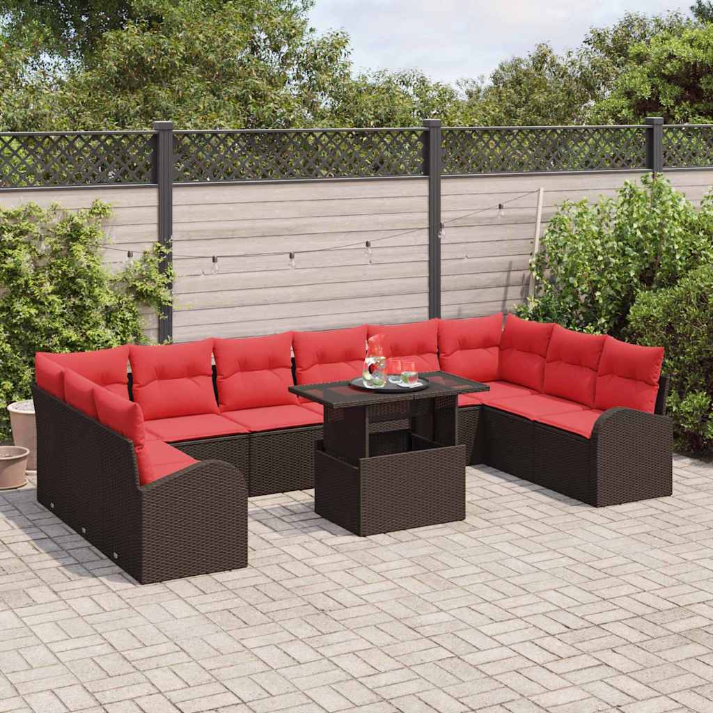 Tuin Sofa Set met opslag met kussen 11 pcs Bruin poly rattan – afbeelding 3