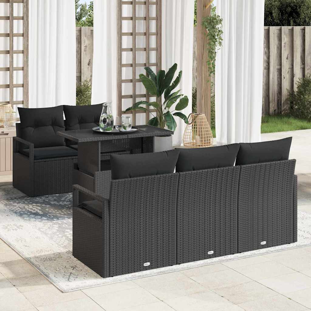 Tuin Sofa Set met opslag met kussen 6 pcs Zwart poly rattan