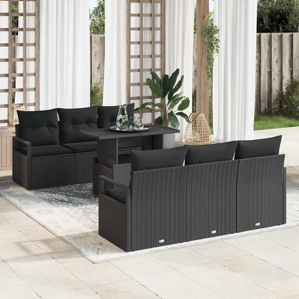 Tuin Sofa Set met opslag met kussen 7 pcs Zwart poly rattan