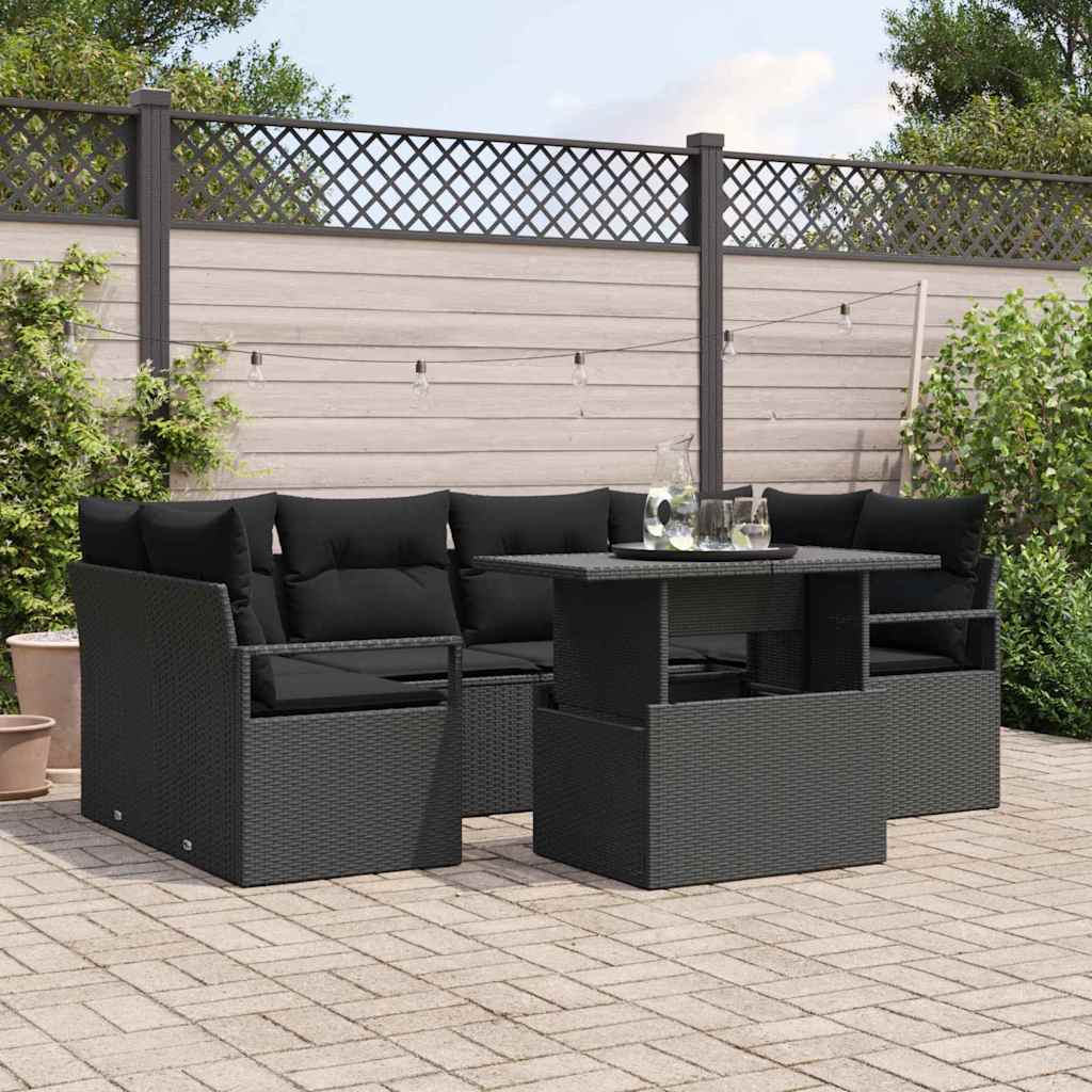 Tuin Sofa Set met opslag met kussen 7 pcs Zwart poly rattan