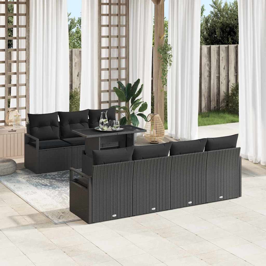 Tuin Sofa Set met opslag met kussen 8 pcs Zwart poly rattan