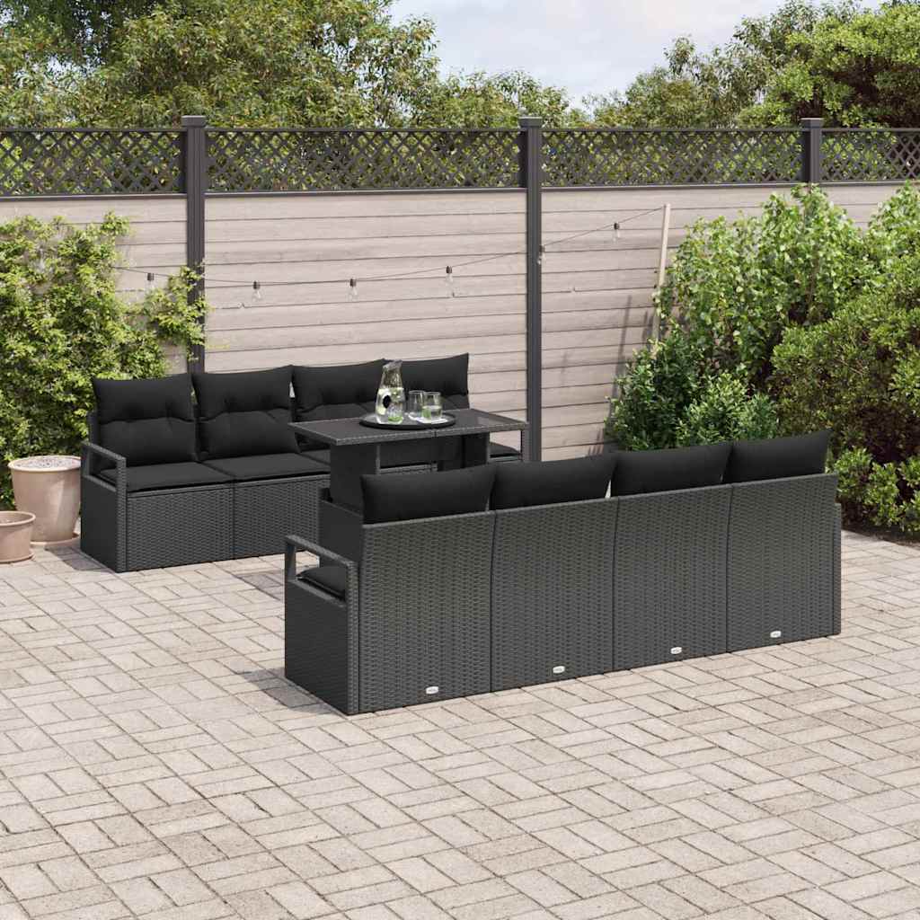 Tuin Sofa Set met opslag met kussen 9 pcs Zwart poly rattan