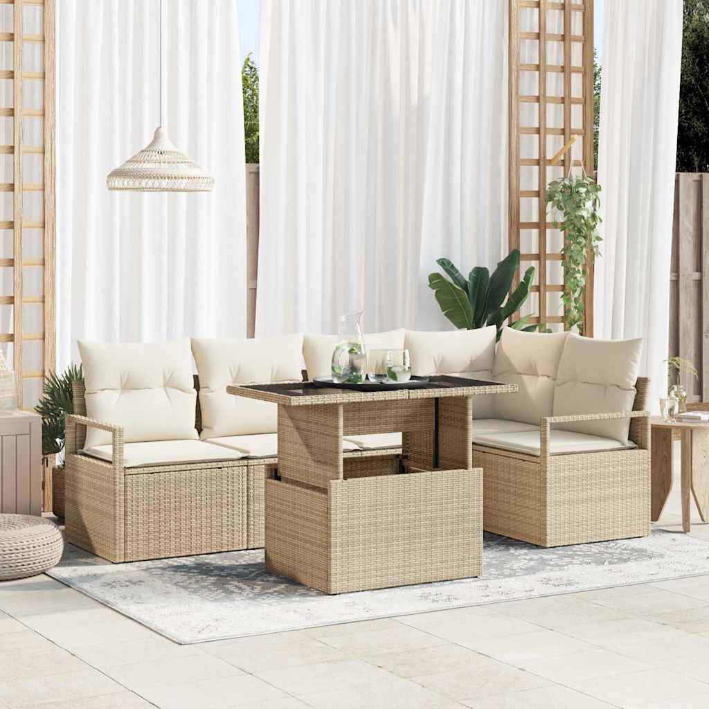 Tuin Sofa Set met kussen 6 pcs Beige en Crème poly rattan