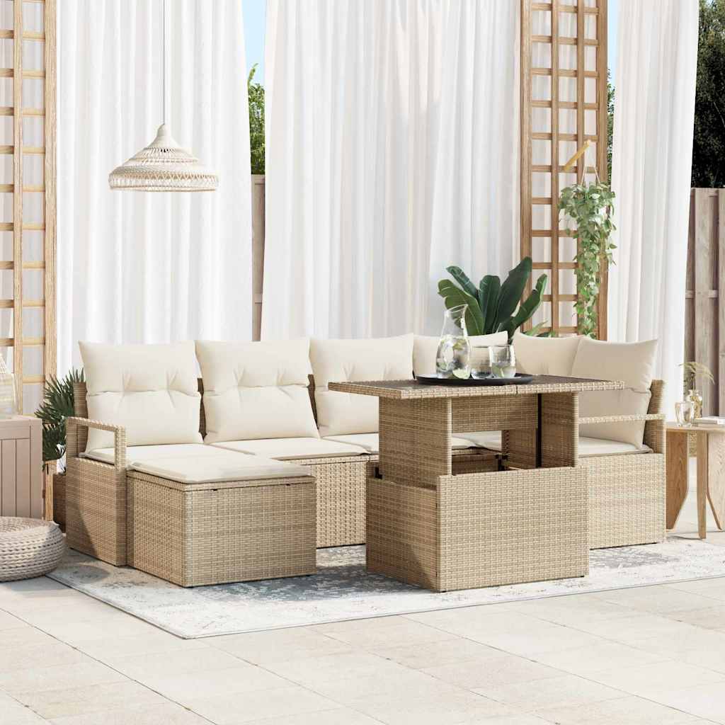 Tuin Sofa Set met kussen 7 pcs beige en crèmekleurig