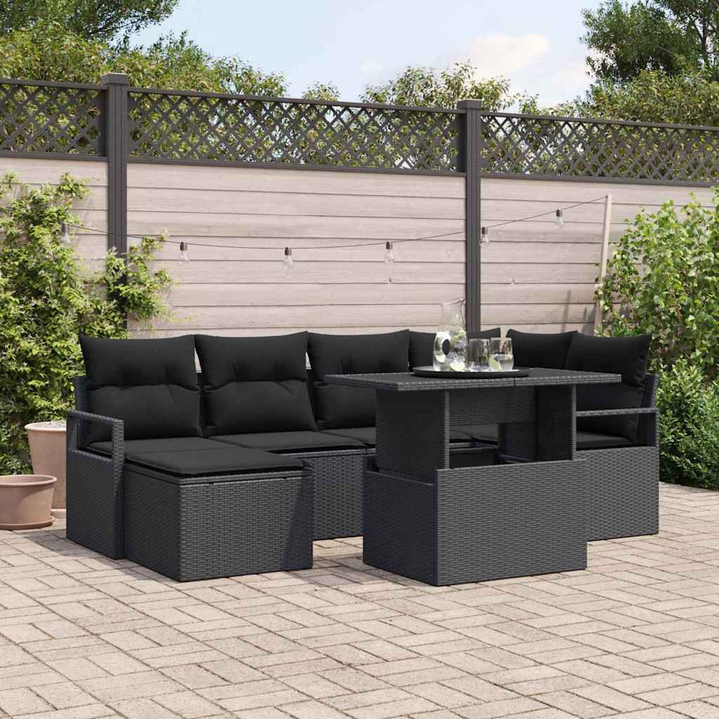 Tuin Sofa Set 7 pcs Zwart Poly rattan en gepoedercoat staal