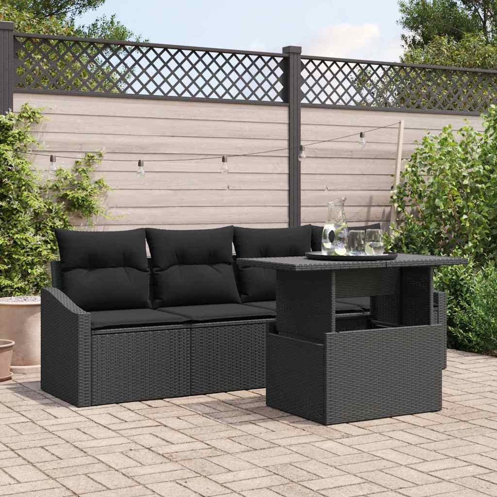 Tuin Sofa Set met kussen 5 pcs Zwart poly rattan