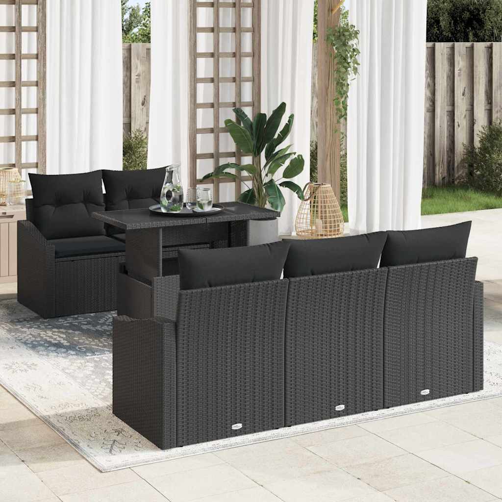 Tuin Sofa Set met opslag met kussen 6 pcs Zwart poly rattan